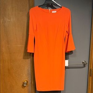 Calvin Klein Vibrant Orange Bell Sleeve Dress